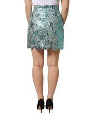 Dolce & Gabbana Blue Floral Brocade High Waist Mini Skirt - IT40|S