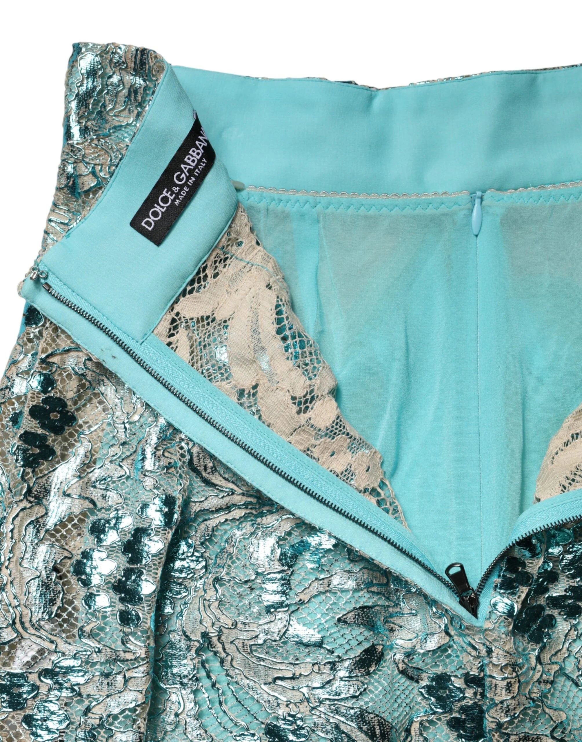 Dolce & Gabbana Blue Floral Brocade High Waist Mini Skirt - IT40|S