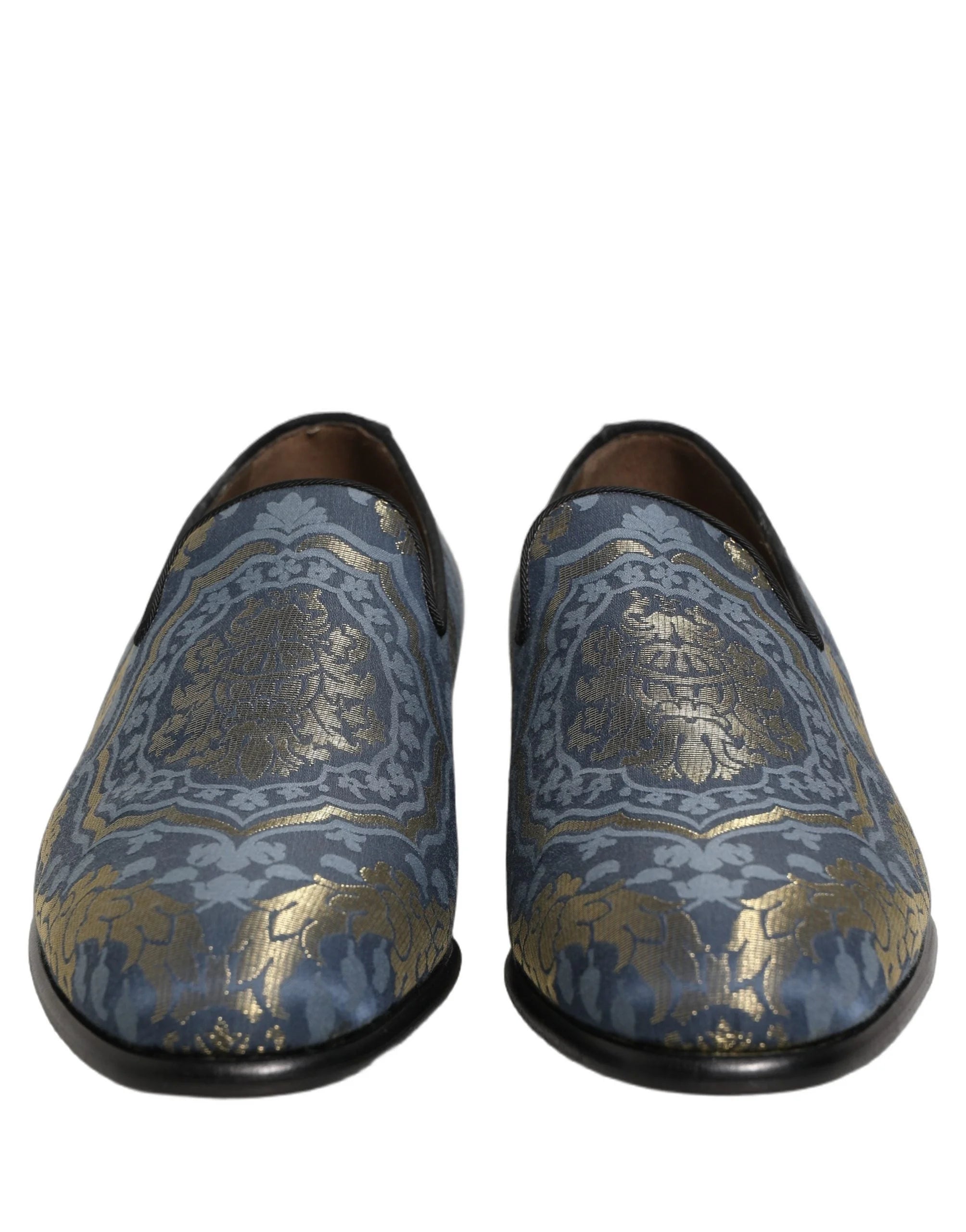 Dolce & Gabbana Blue Floral Brocade Slip On Loafers Shoes - EU44/US11