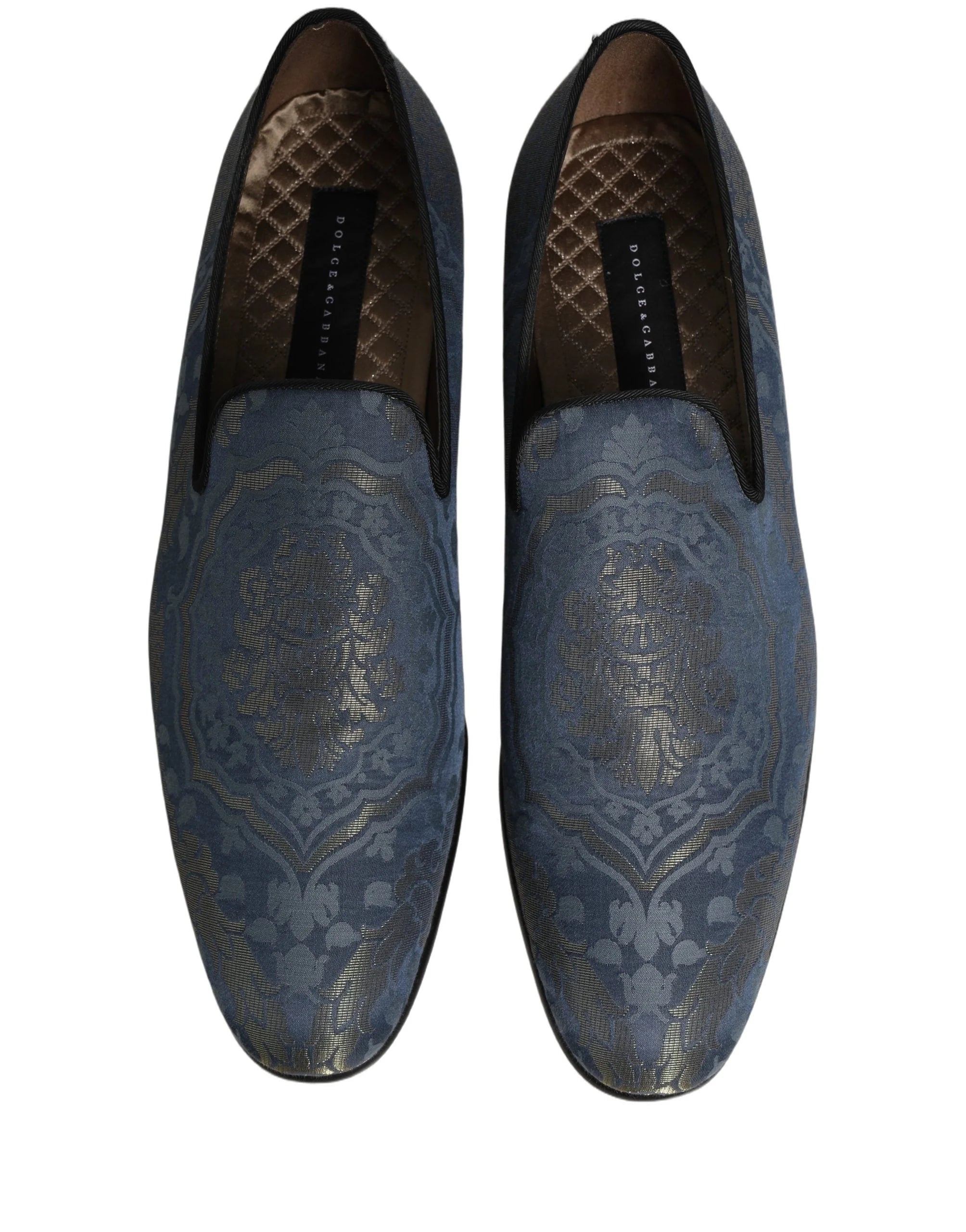 Dolce & Gabbana Blue Floral Brocade Slip On Loafers Shoes - EU44/US11
