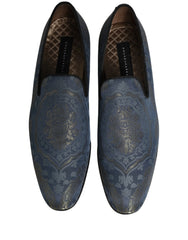 Dolce & Gabbana Blue Floral Brocade Slip On Loafers Shoes - EU44/US11