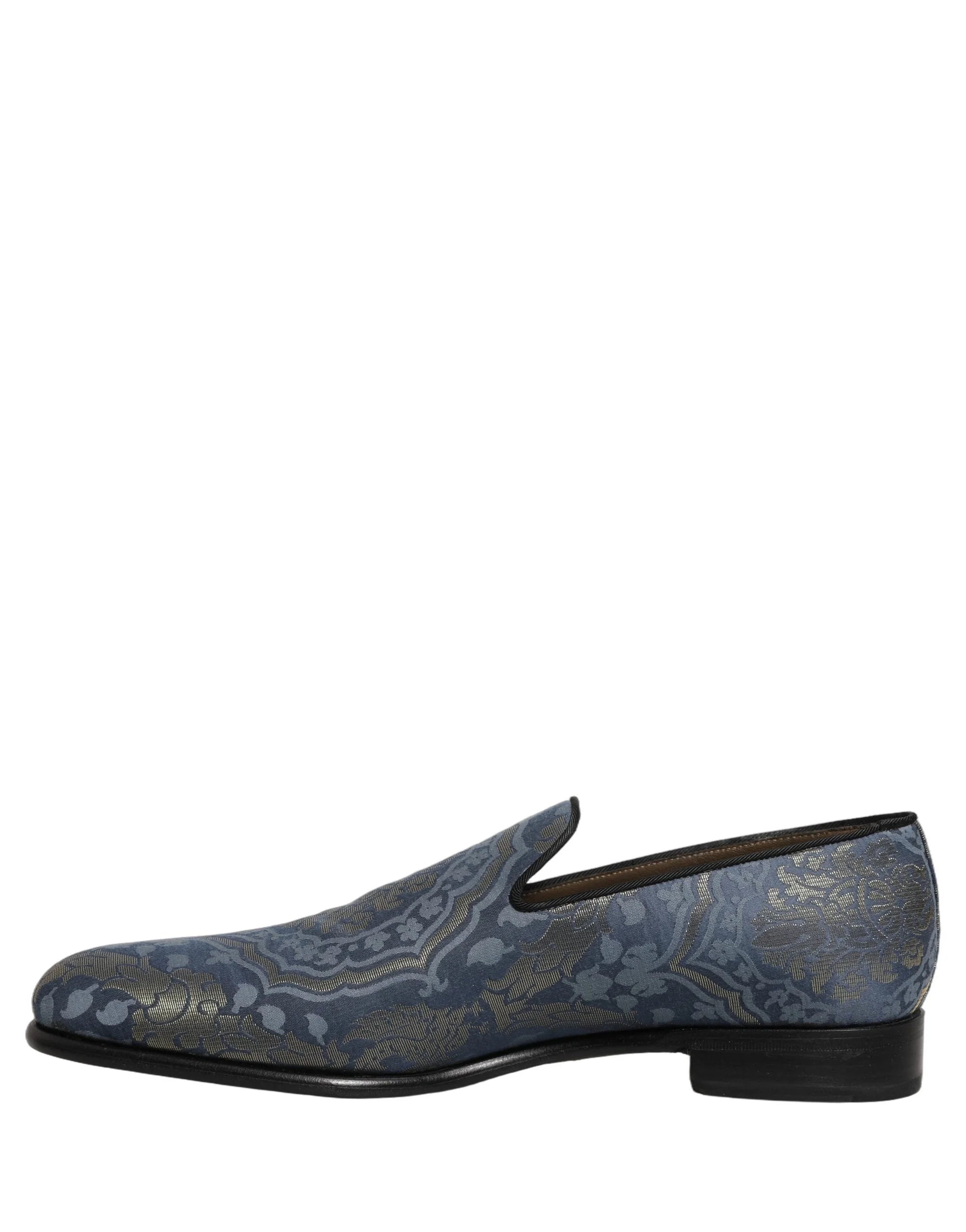 Dolce & Gabbana Blue Floral Brocade Slip On Loafers Shoes - EU44/US11
