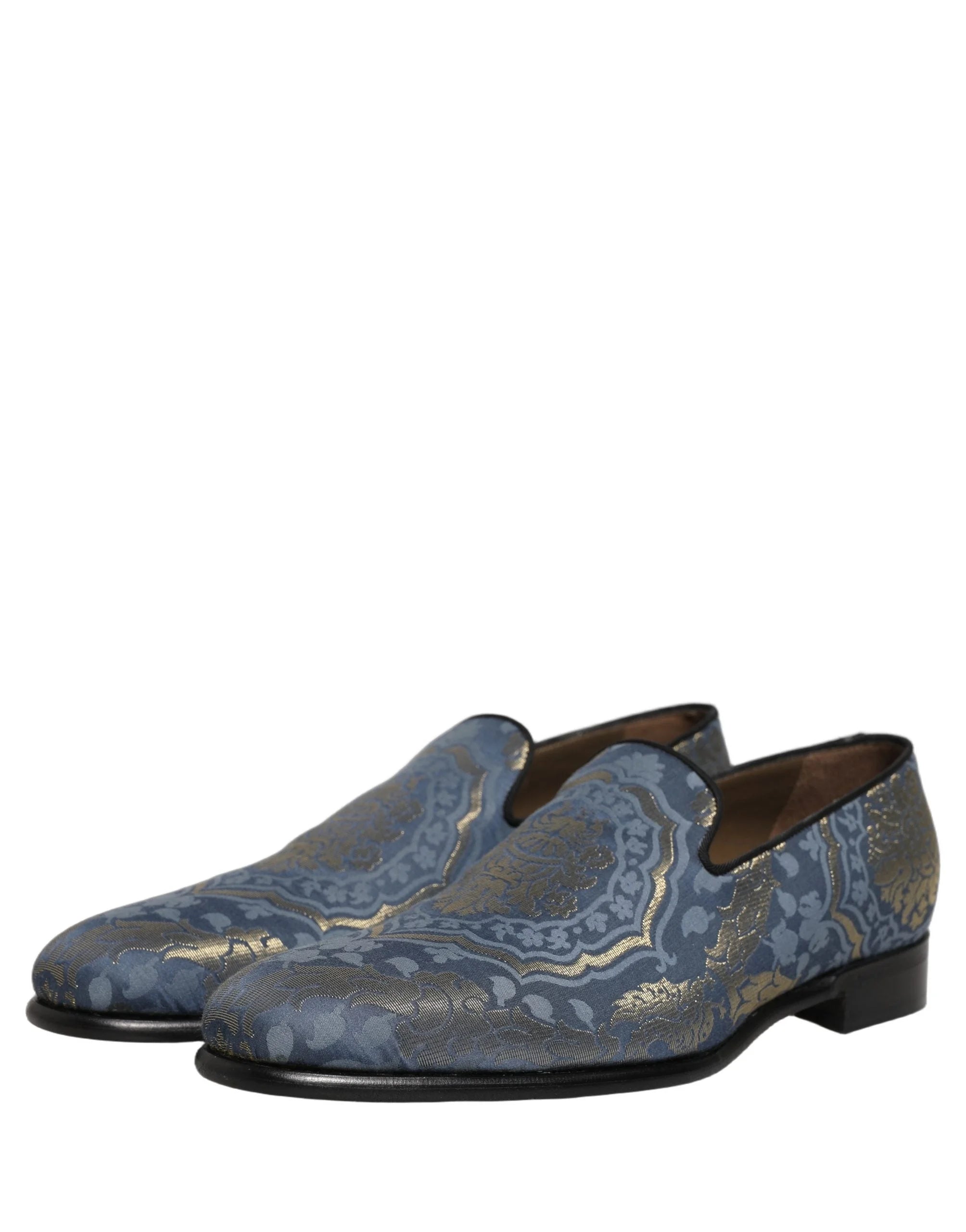 Dolce & Gabbana Blue Floral Brocade Slip On Loafers Shoes - EU44/US11