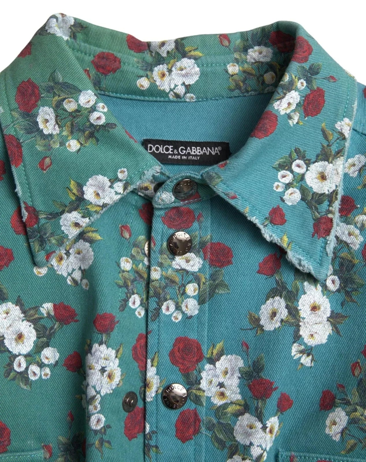 Dolce & Gabbana Blue Floral Cotton Button Down Denim Shirt - IT39 | S - Shirts