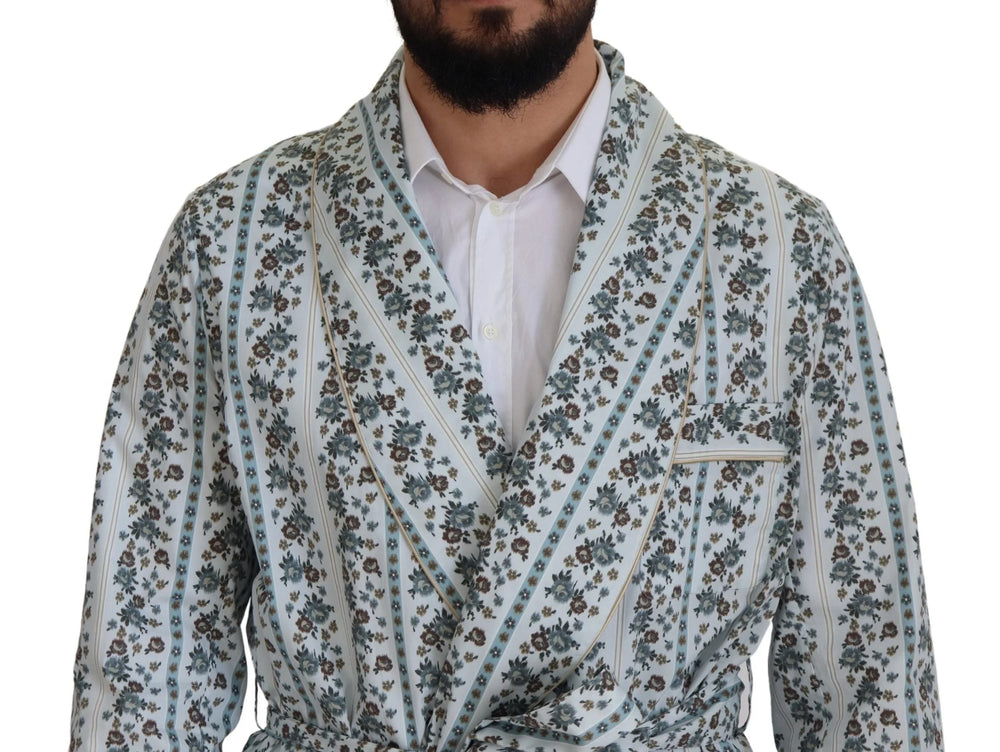 Dolce & Gabbana Blue Floral Cotton Robe Coat Jacket - IT48 | M - Wrap Coats