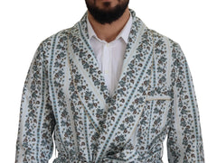 Dolce & Gabbana Blue Floral Cotton Robe Coat Jacket - IT48 | M - Wrap Coats
