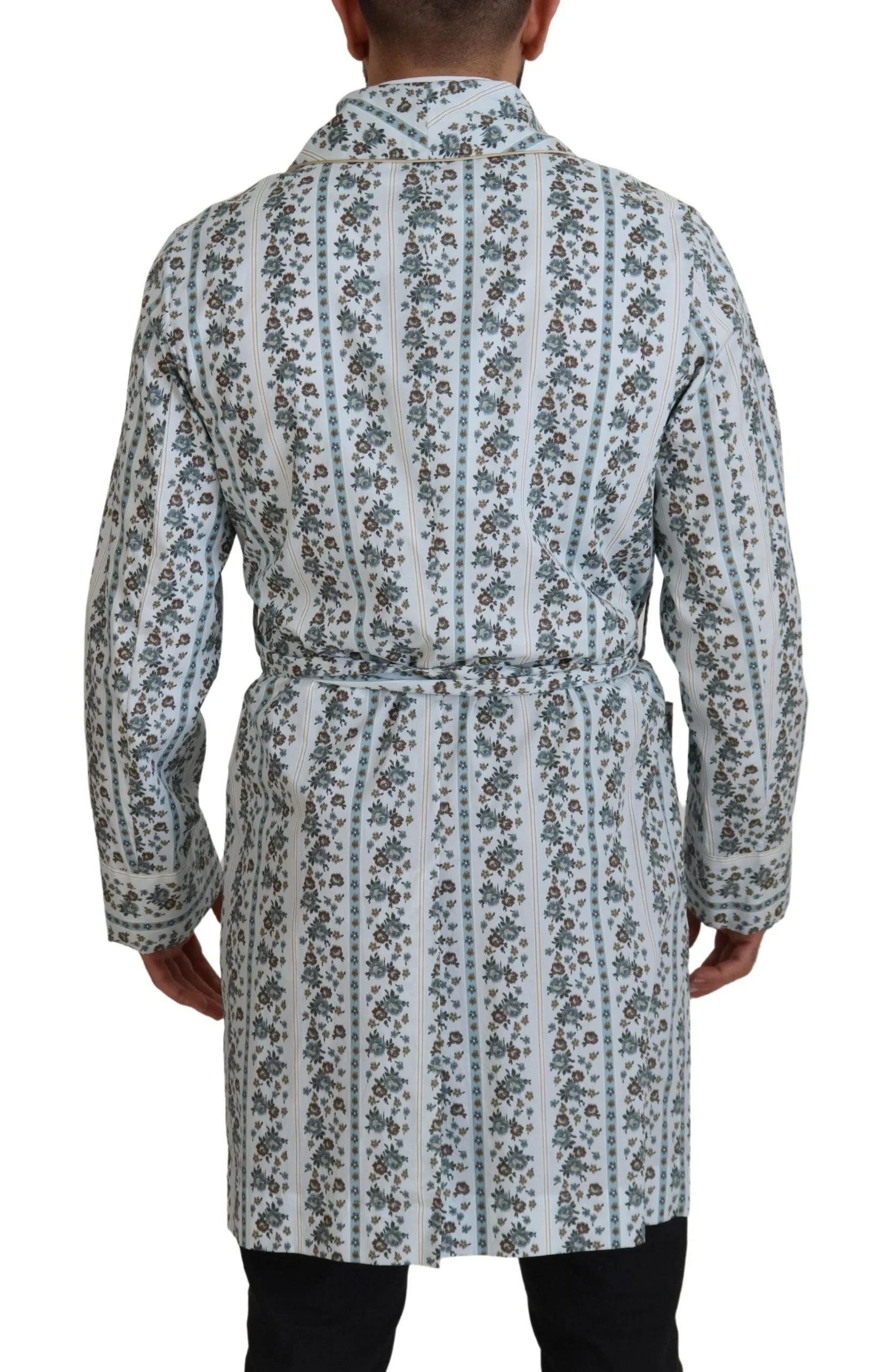 Dolce & Gabbana Blue Floral Cotton Robe Coat Jacket - IT48 | M - Wrap Coats