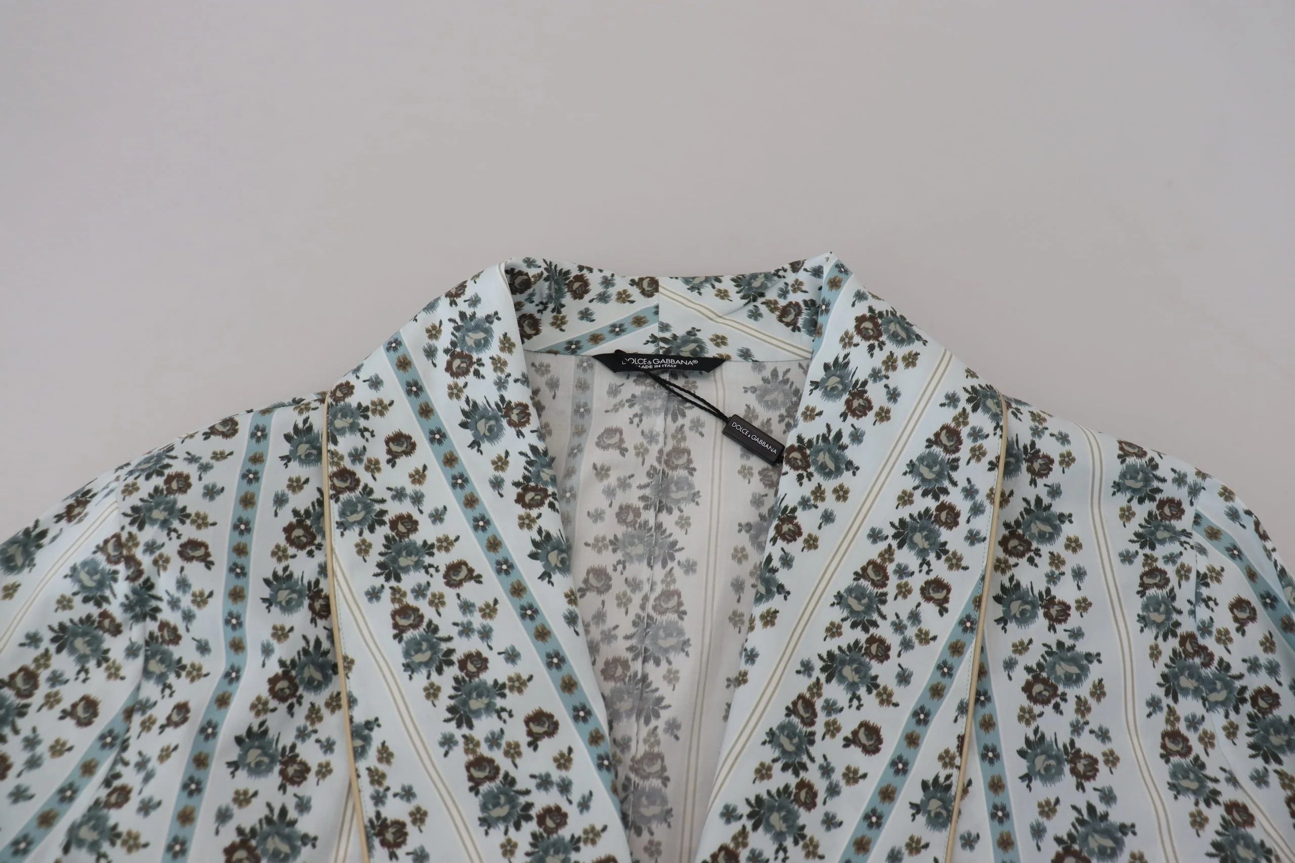 Dolce & Gabbana Blue Floral Cotton Robe Coat Jacket - IT48 | M - Wrap Coats