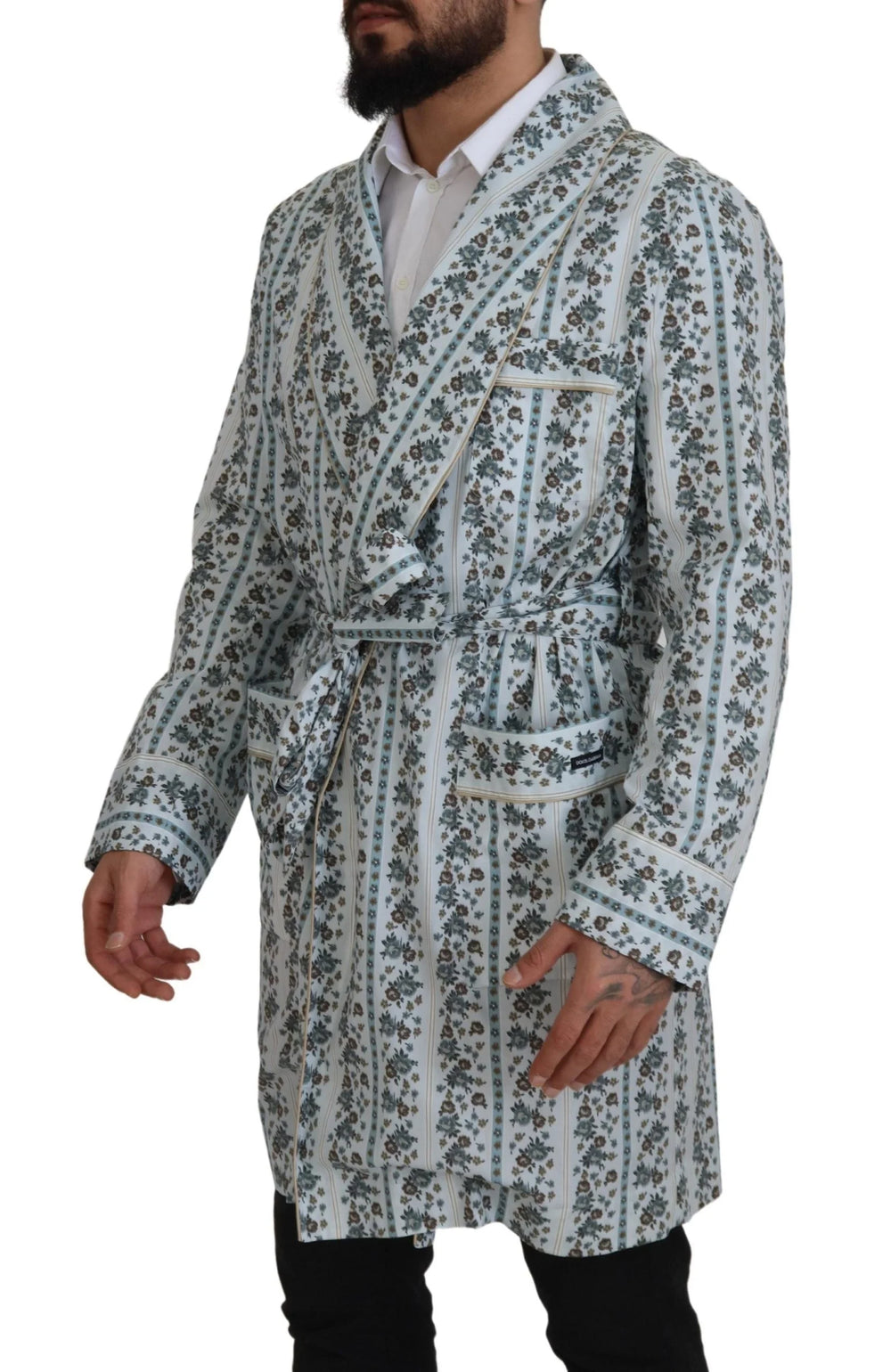 Dolce & Gabbana Blue Floral Cotton Robe Coat Jacket - IT48 | M - Wrap Coats