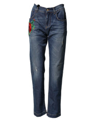 Dolce & Gabbana Blue Floral Embroidered BOYFRIEND Denim Jeans - IT40|S