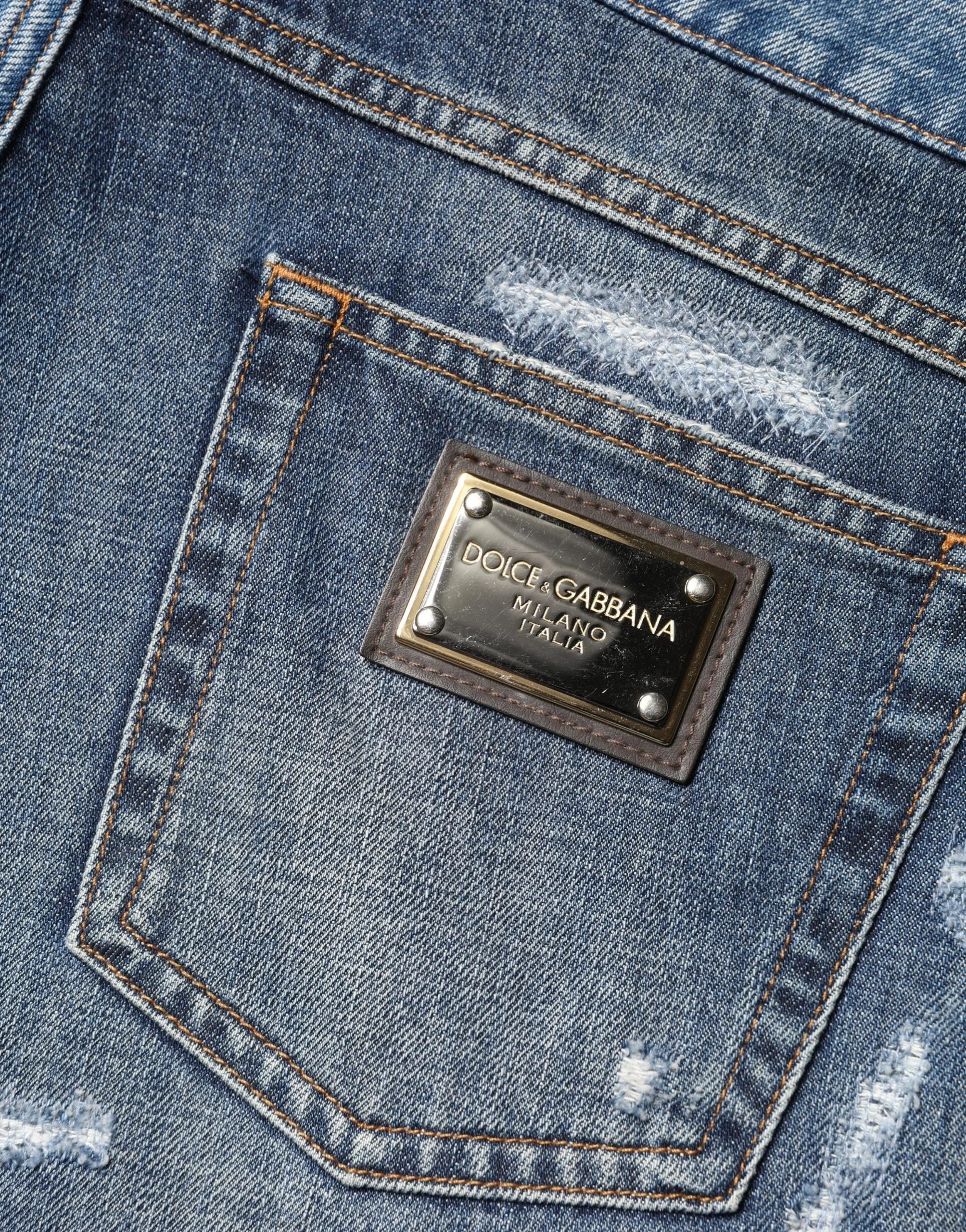 Dolce & Gabbana Blue Floral Embroidery Tattered Denim Shorts - IT48 | M