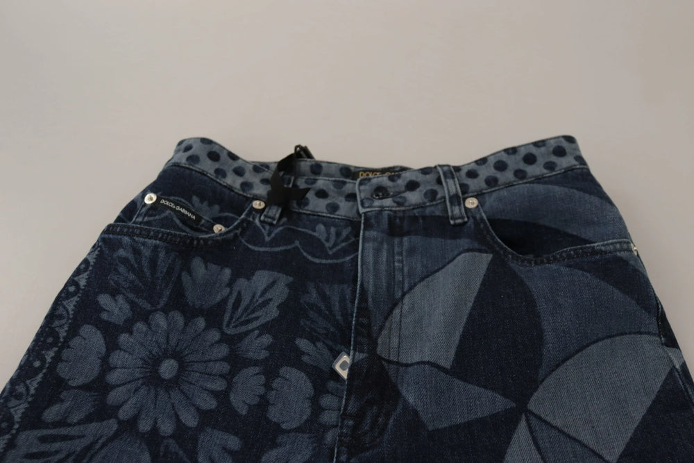 Dolce & Gabbana Blue Floral High Waist Skinny Denim Jeans - Jeans