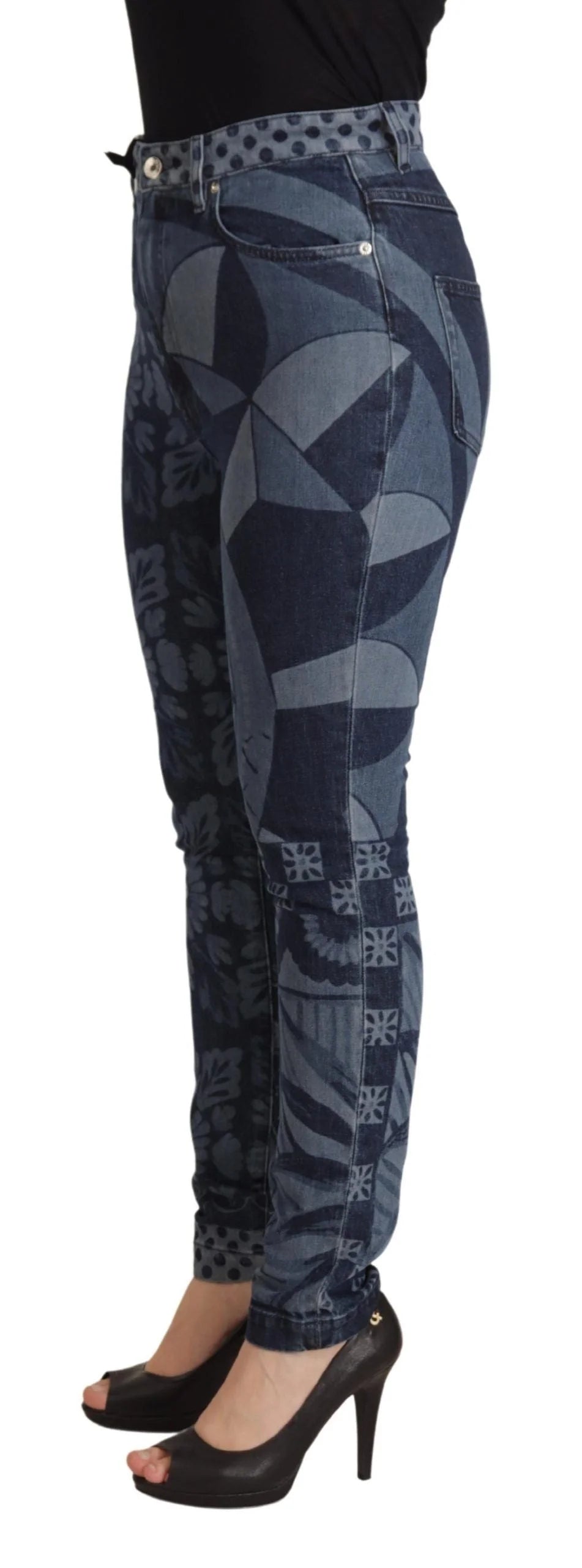 Dolce & Gabbana Blue Floral High Waist Skinny Denim Jeans - Jeans