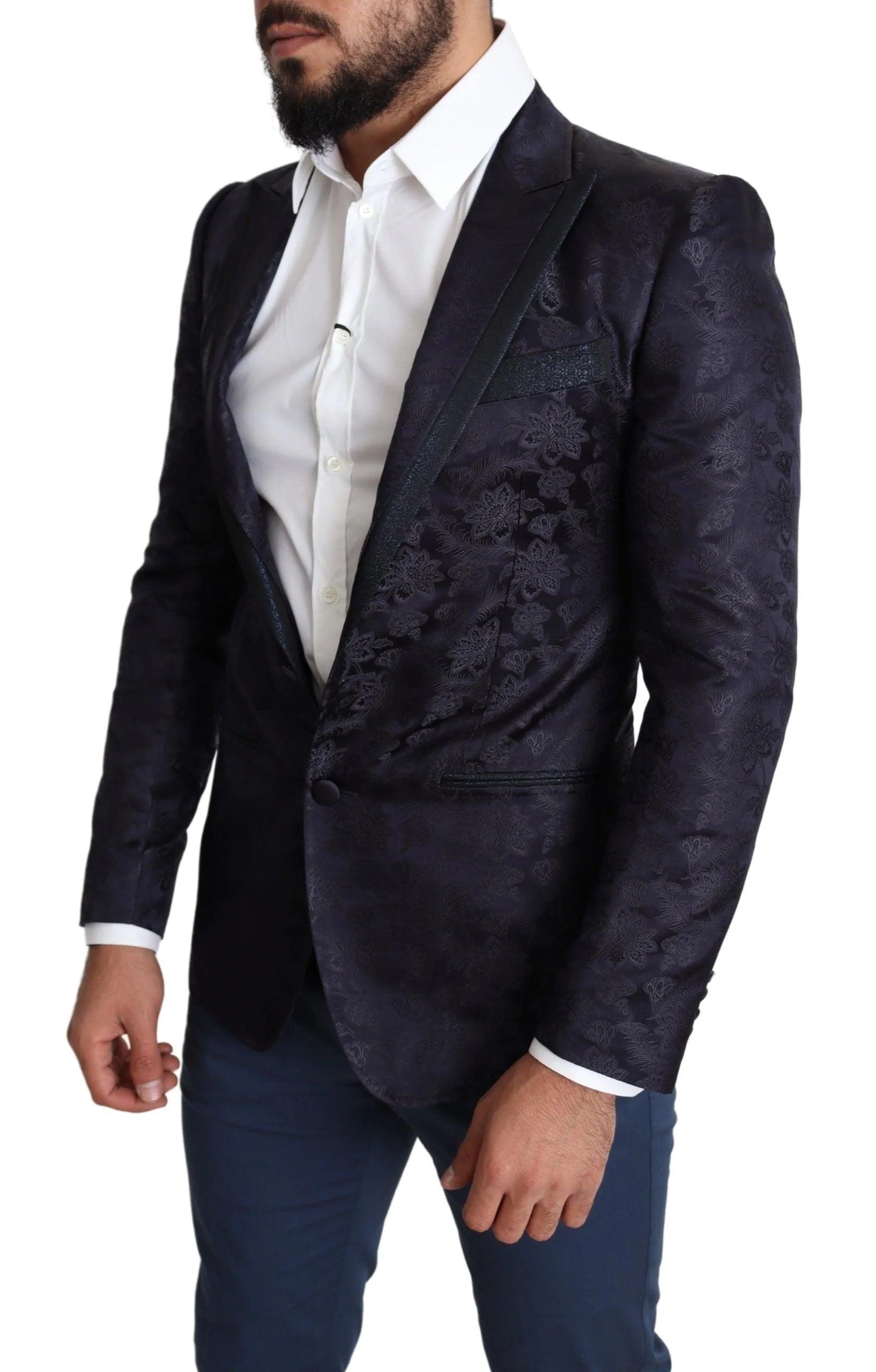 Dolce & Gabbana Blue Floral Jacquard Silk Coat MARTINI Blazer - IT44 | XS - Sport Jackets