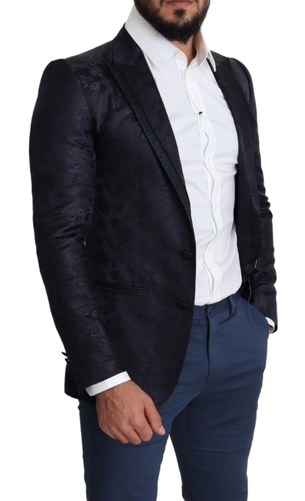 Dolce & Gabbana Blue Floral Jacquard Silk Coat MARTINI Blazer - IT44 | XS - Sport Jackets