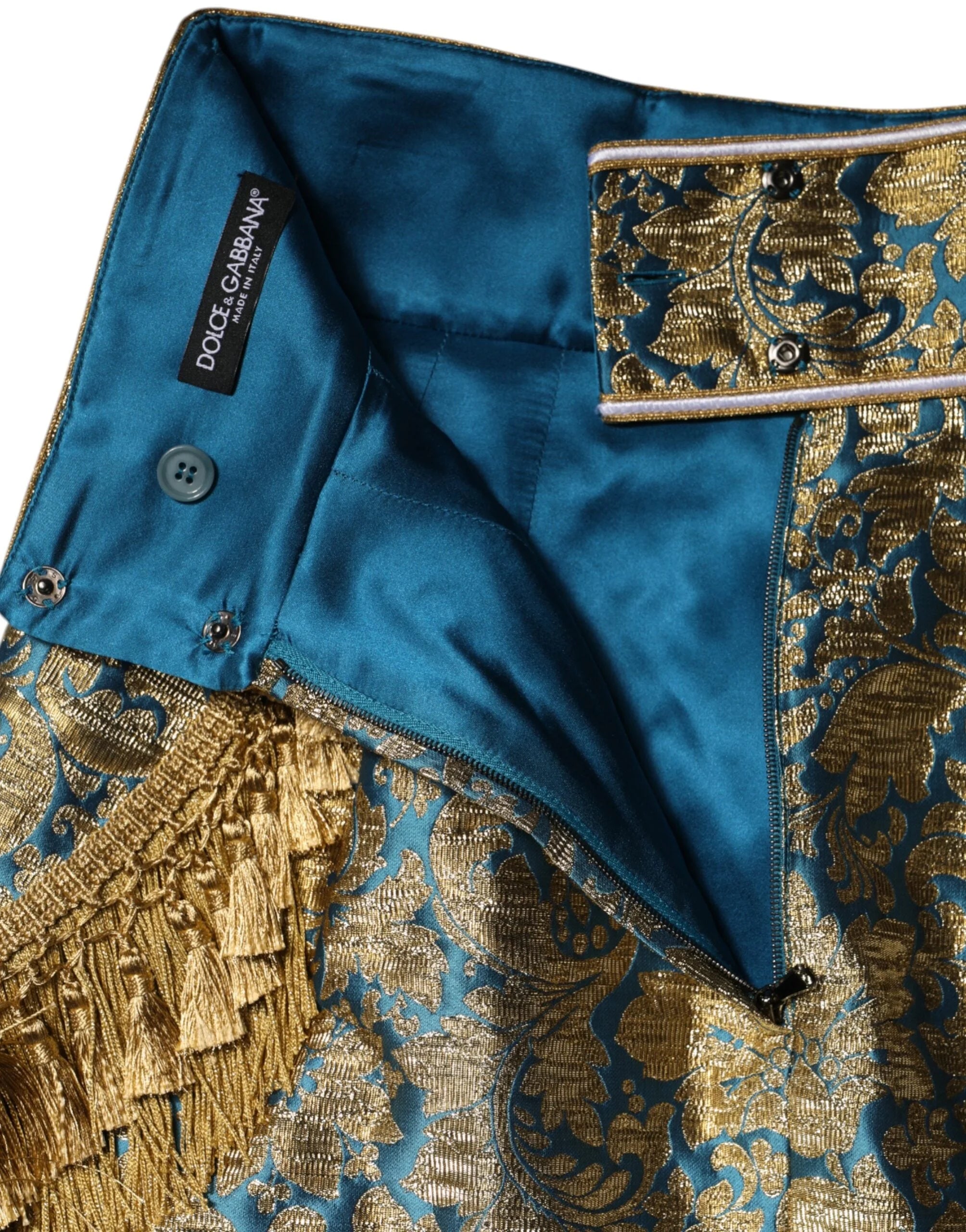 Dolce & Gabbana Blue Floral Jacquard Tasseled Mini Skirt - Skirts