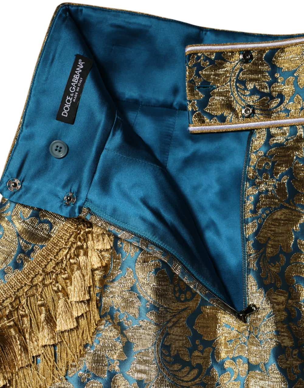 Dolce & Gabbana Blue Floral Jacquard Tasseled Mini Skirt - Skirts