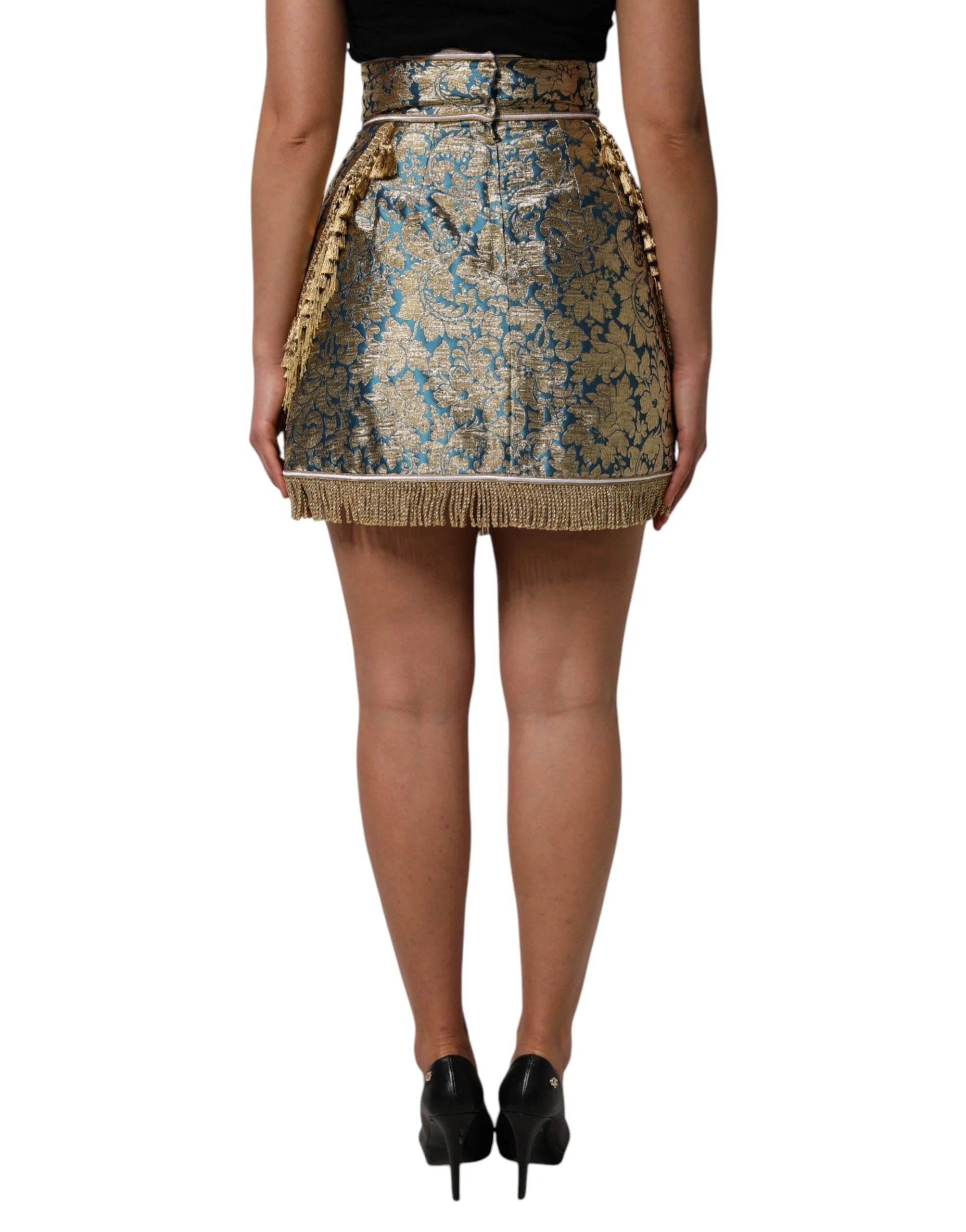 Dolce & Gabbana Blue Floral Jacquard Tasseled Mini Skirt - Skirts