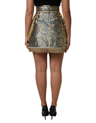 Dolce & Gabbana Blue Floral Jacquard Tasseled Mini Skirt - Skirts