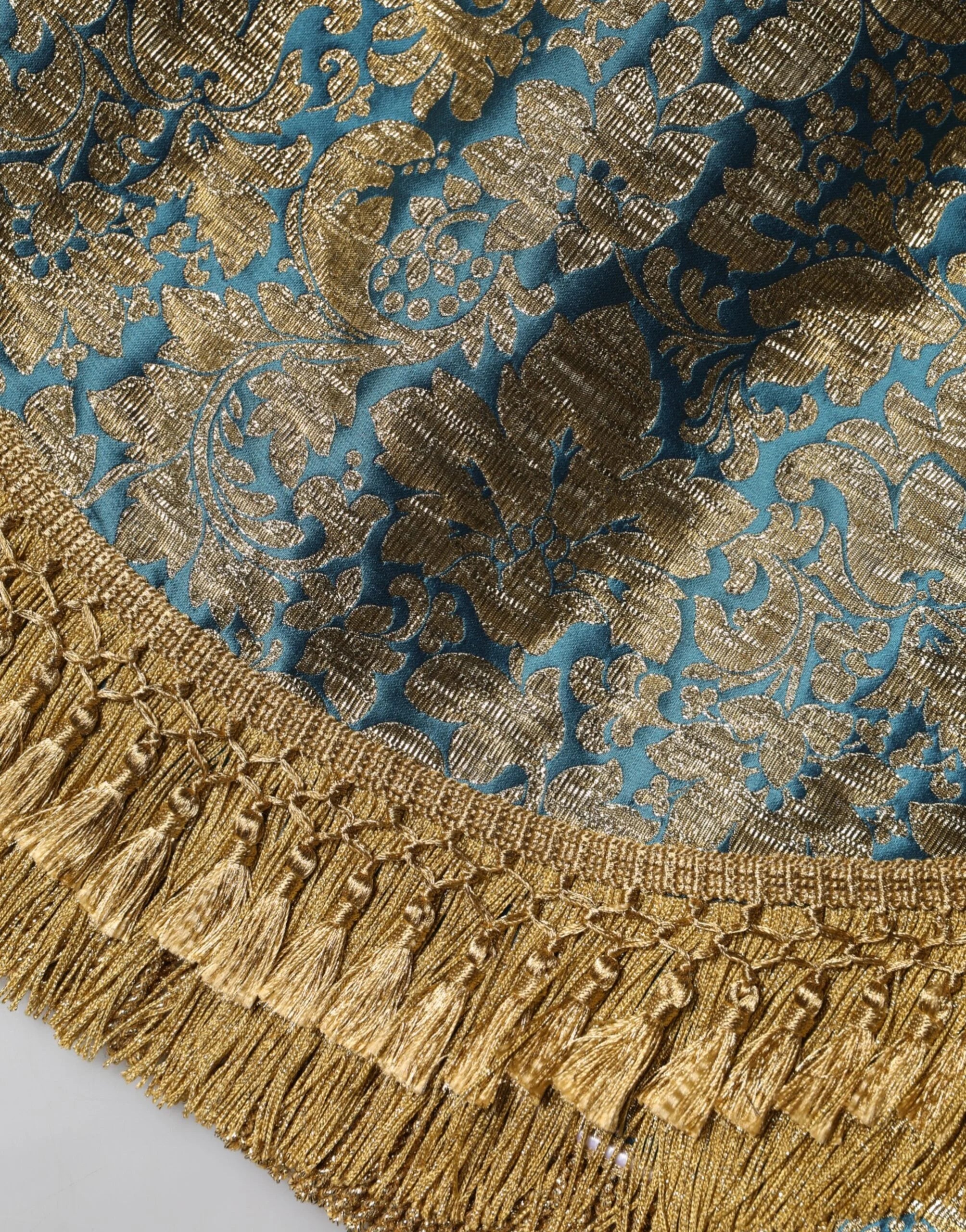 Dolce & Gabbana Blue Floral Jacquard Tasseled Mini Skirt - Skirts