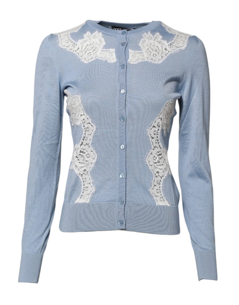 Dolce & Gabbana Blue Floral Lace Detailing Cardigan Sweater - IT36|XXS - Cardigans