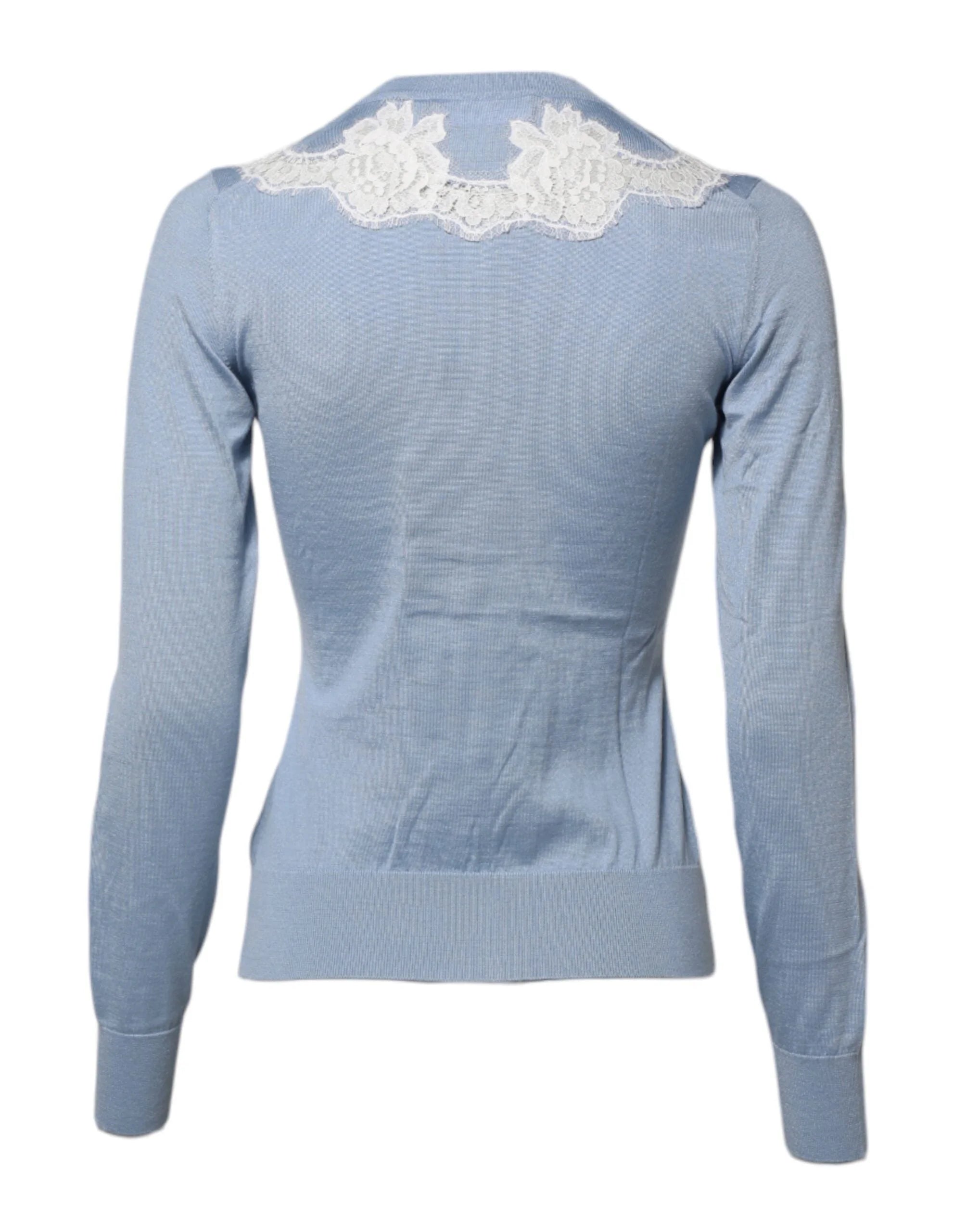 Dolce & Gabbana Blue Floral Lace Detailing Cardigan Sweater - IT36|XXS - Cardigans