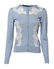 Dolce & Gabbana Blue Floral Lace Detailing Cardigan Sweater - IT36|XXS - Cardigans