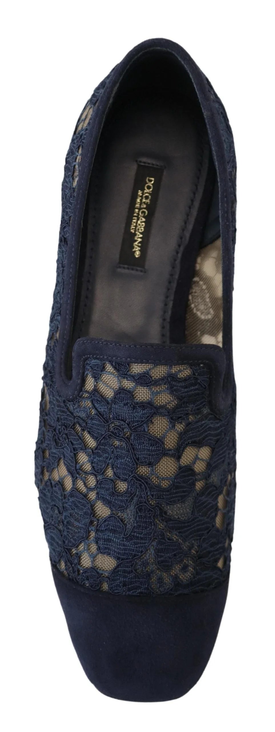 Dolce & Gabbana Blue Floral Lace Slip Ons Loafers Flats Shoes - Flats