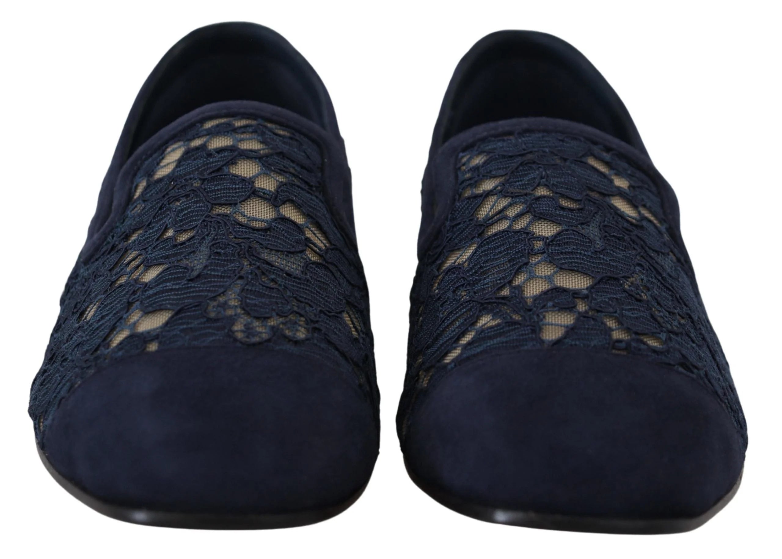 Dolce & Gabbana Blue Floral Lace Slip Ons Loafers Flats Shoes - Flats