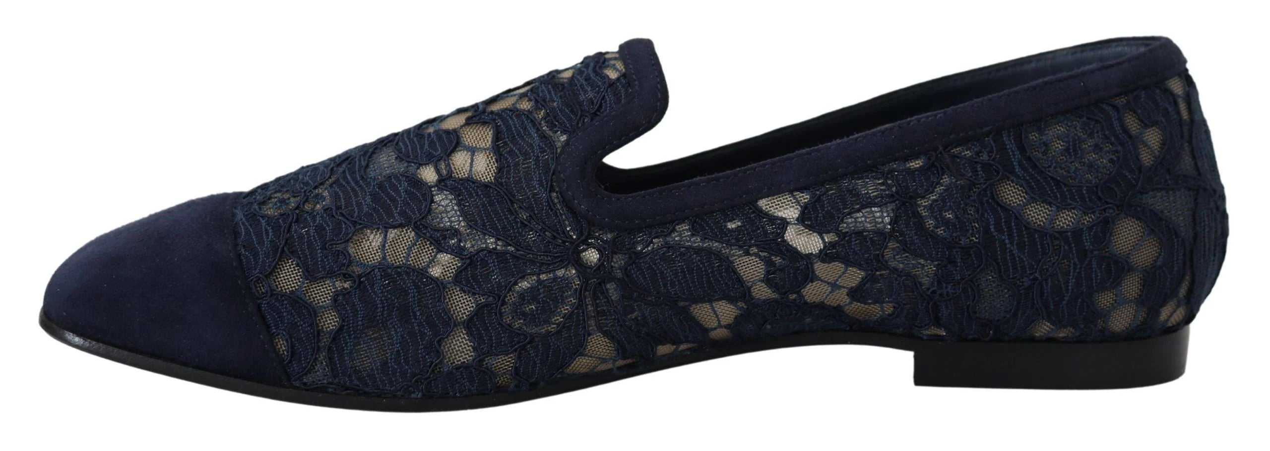 Dolce & Gabbana Blue Floral Lace Slip Ons Loafers Flats Shoes - Flats