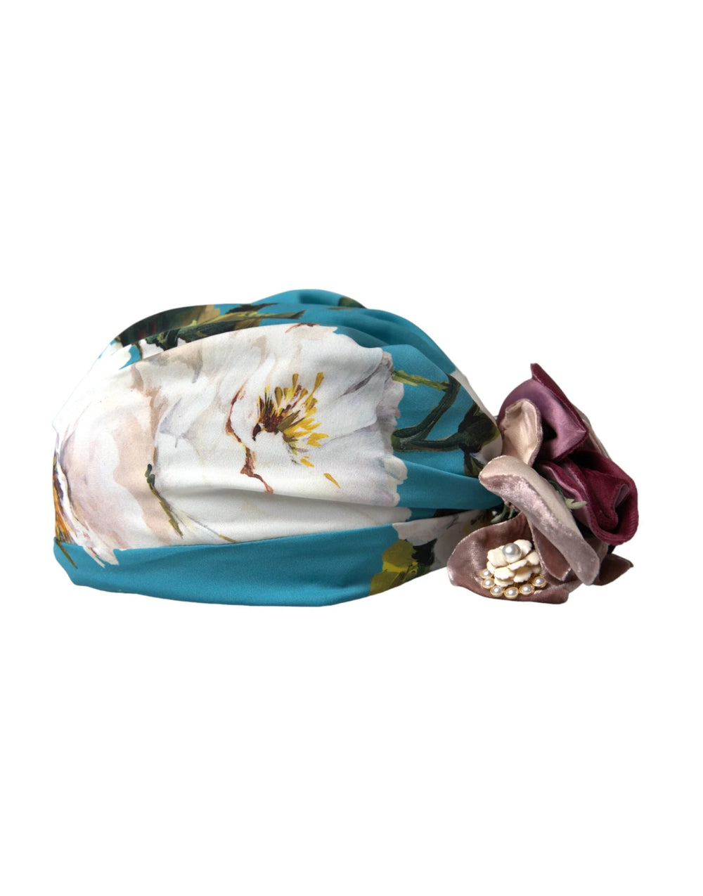 Dolce & Gabbana Blue Floral Motif Turban Head Hat Women - Turbans