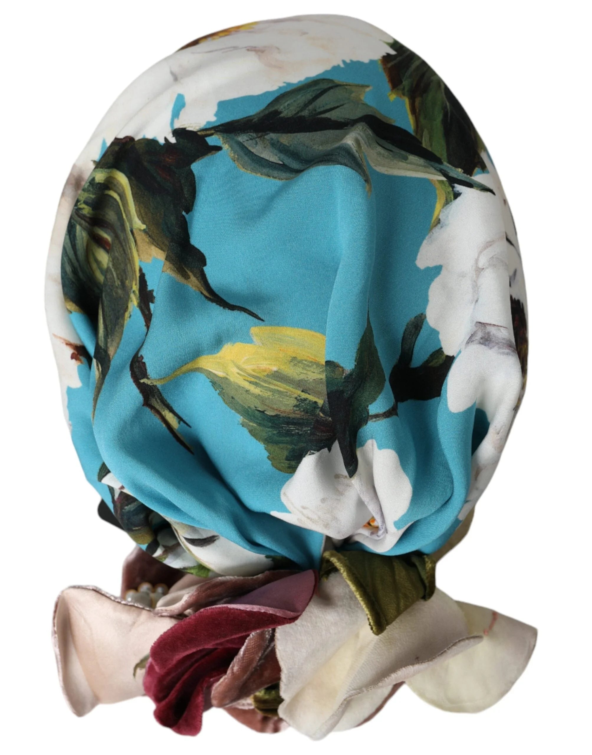Dolce & Gabbana Blue Floral Motif Turban Head Hat Women - Turbans