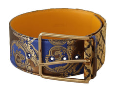 Dolce & Gabbana Blue Floral Patchwork Leather Wide Waist Buckle Belt - 70 cm / 28 Inches - Belts