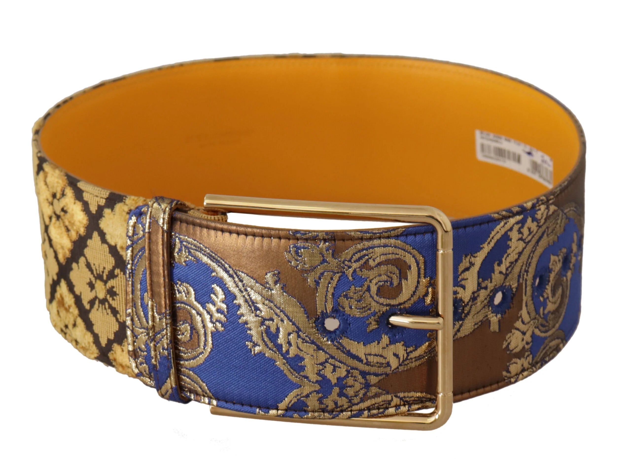 Dolce & Gabbana Blue Floral Patchwork Leather Wide Waist Buckle Belt - 70 cm / 28 Inches - Belts