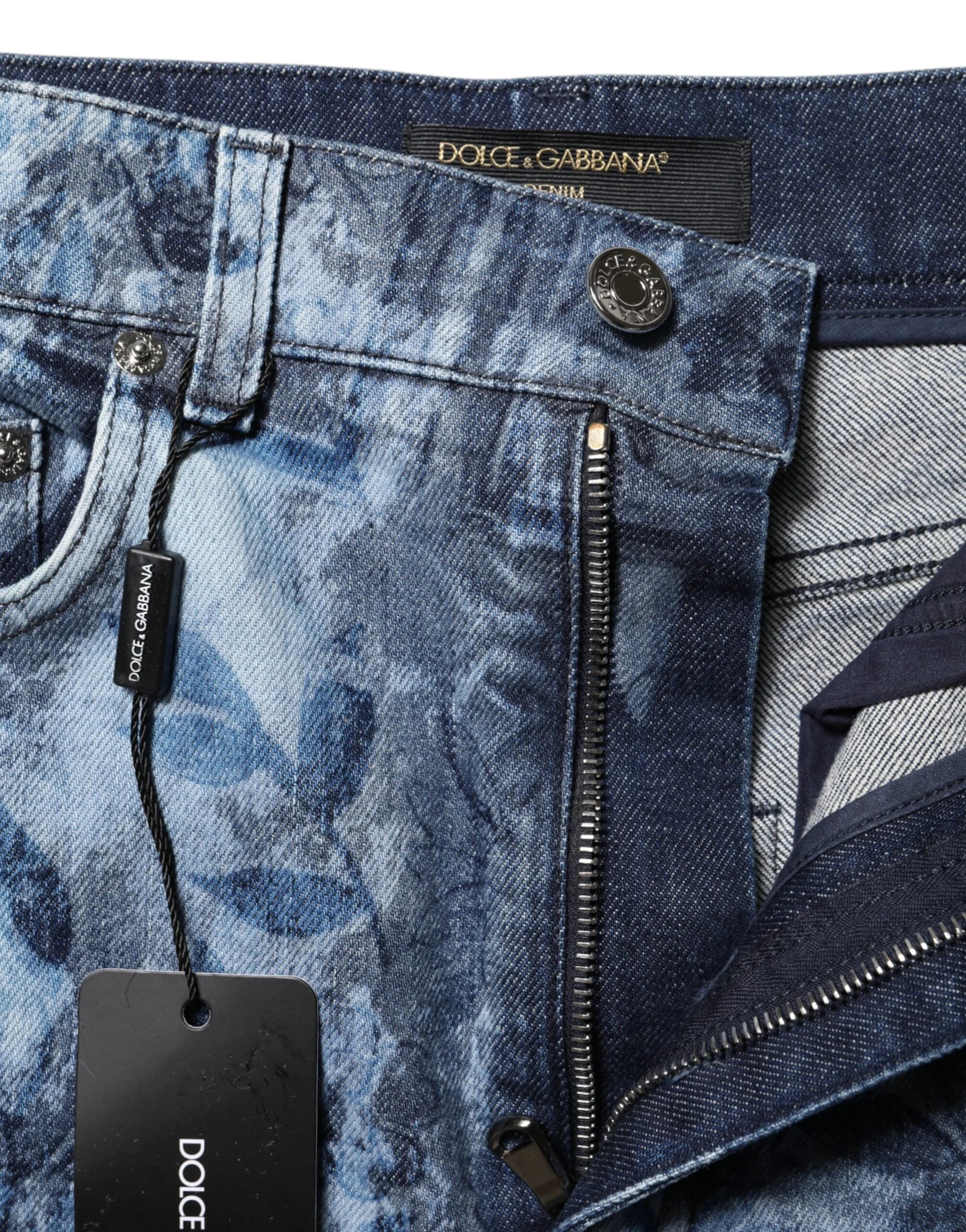Dolce & Gabbana Blue Floral Print Denim Cotton Hot Pants Shorts - IT40|S - Short Trousers