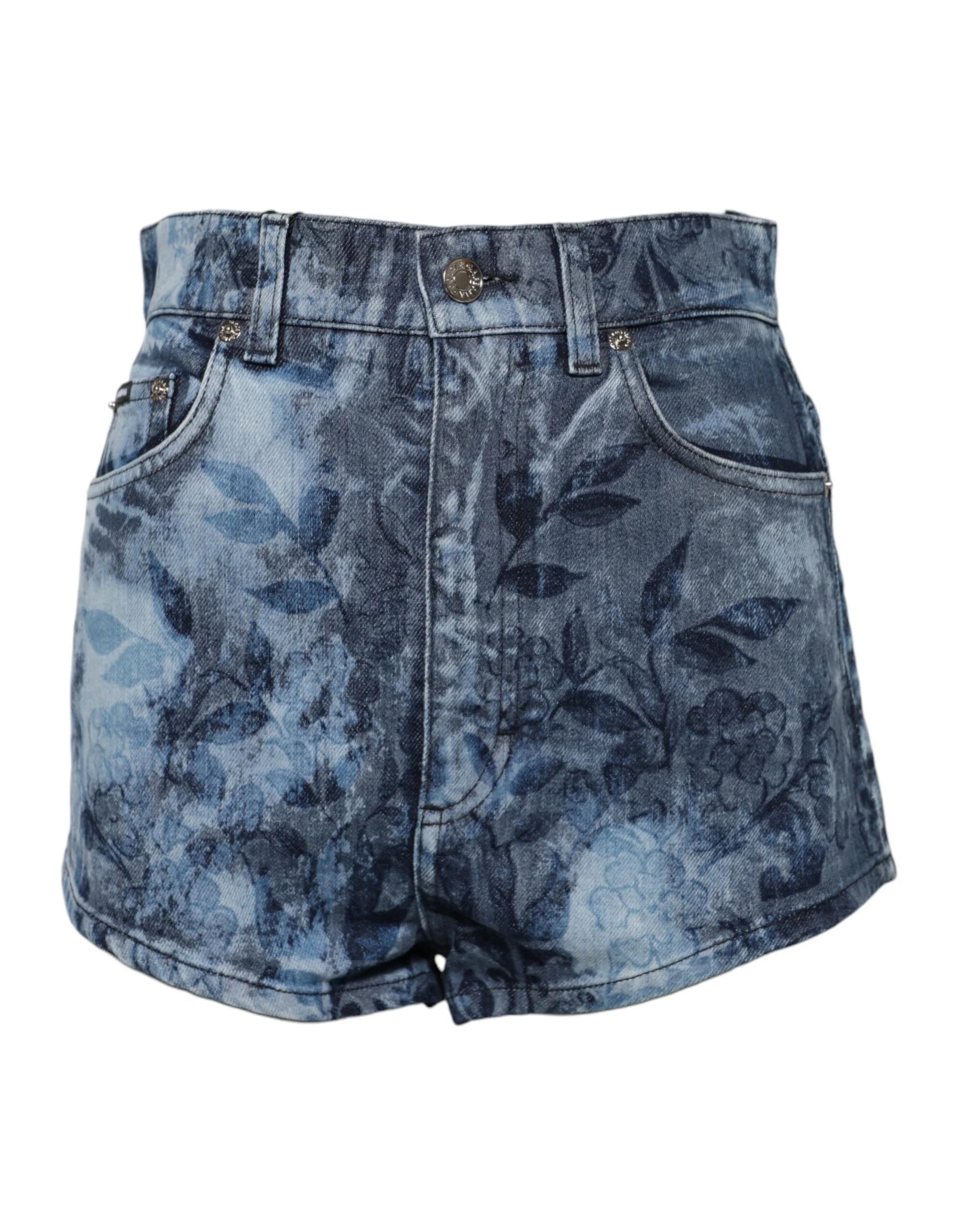 Dolce & Gabbana Blue Floral Print Denim Cotton Hot Pants Shorts - IT40|S - Short Trousers