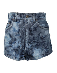 Dolce & Gabbana Blue Floral Print Denim Cotton Hot Pants Shorts - IT40|S - Short Trousers