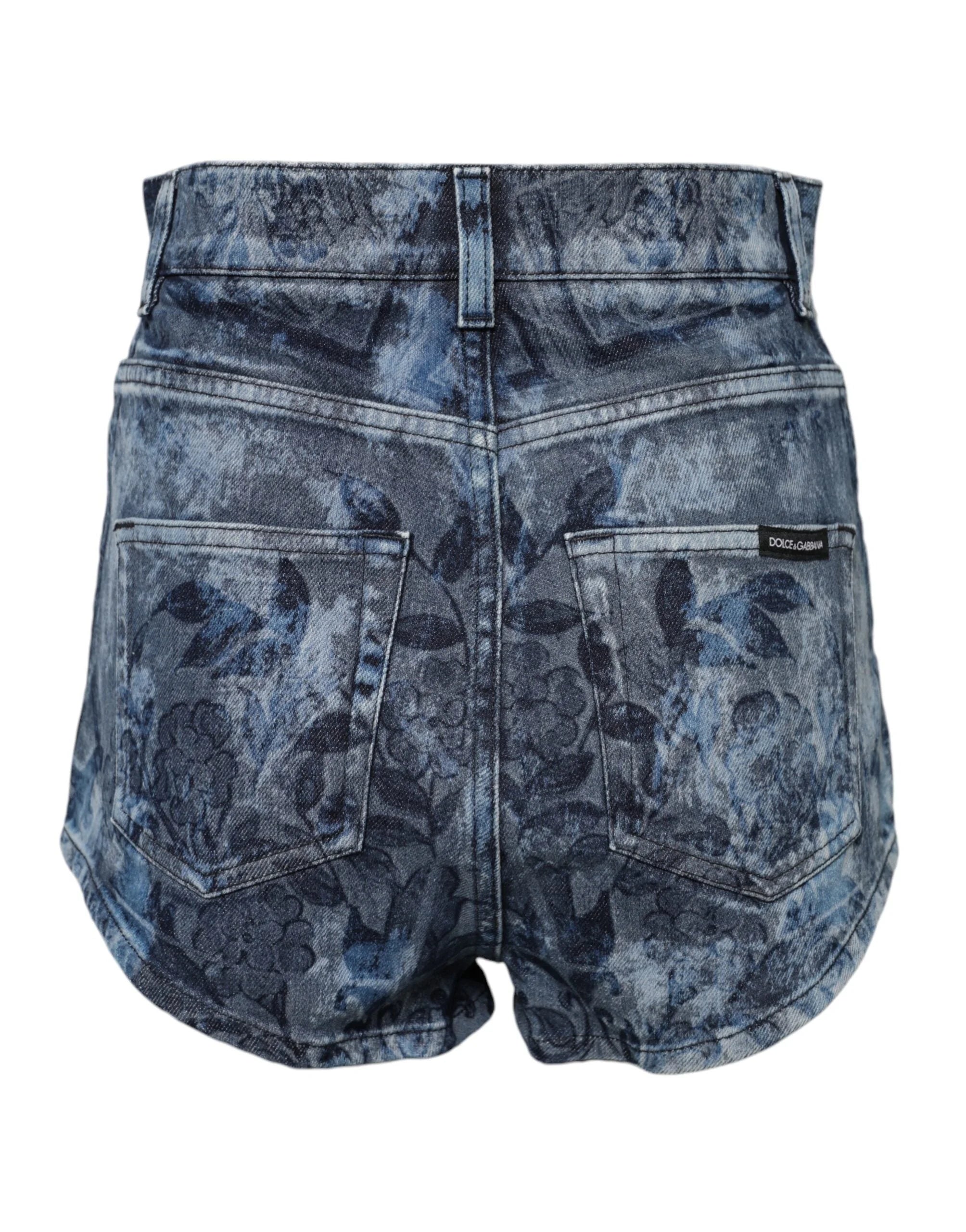 Dolce & Gabbana Blue Floral Print Denim Cotton Hot Pants Shorts - IT40|S - Short Trousers