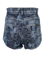 Dolce & Gabbana Blue Floral Print Denim Cotton Hot Pants Shorts - IT40|S - Short Trousers