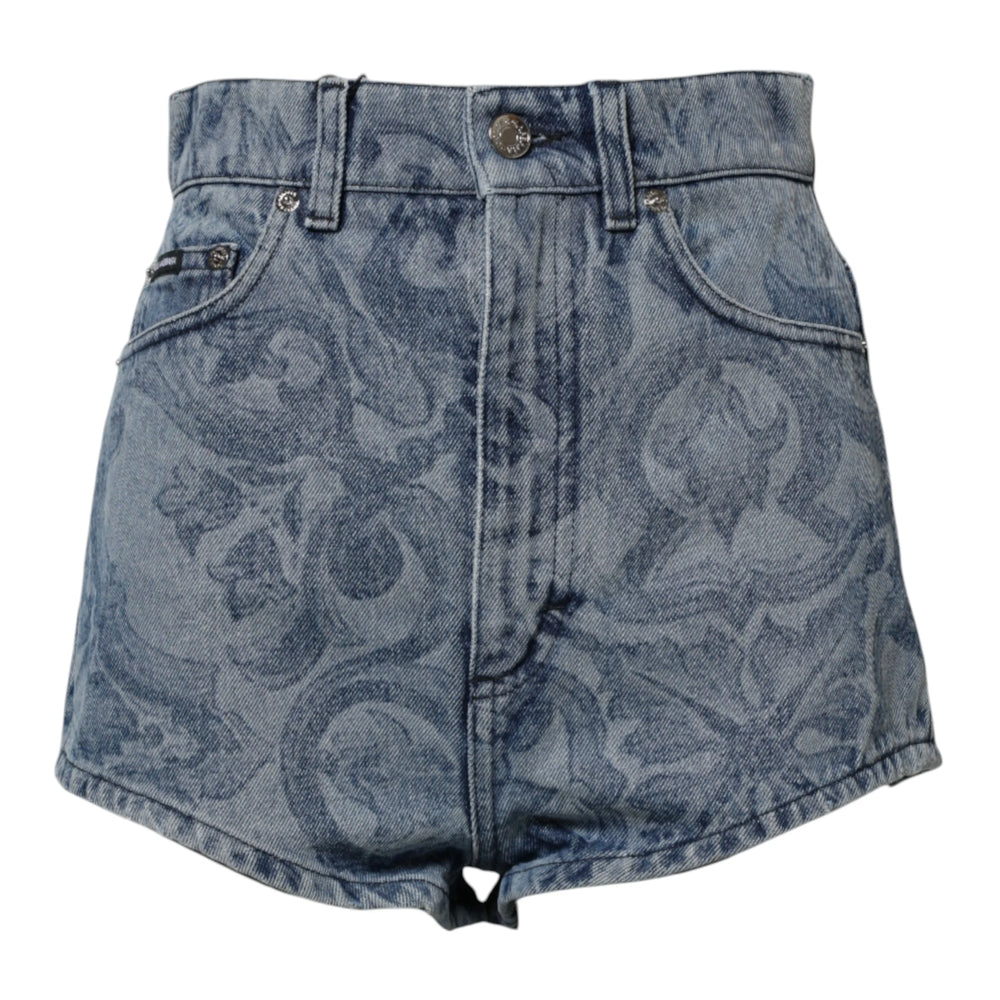 Dolce & Gabbana Blue Floral Print Denim Cotton Hot Pants Shorts - IT40|S - Short Trousers