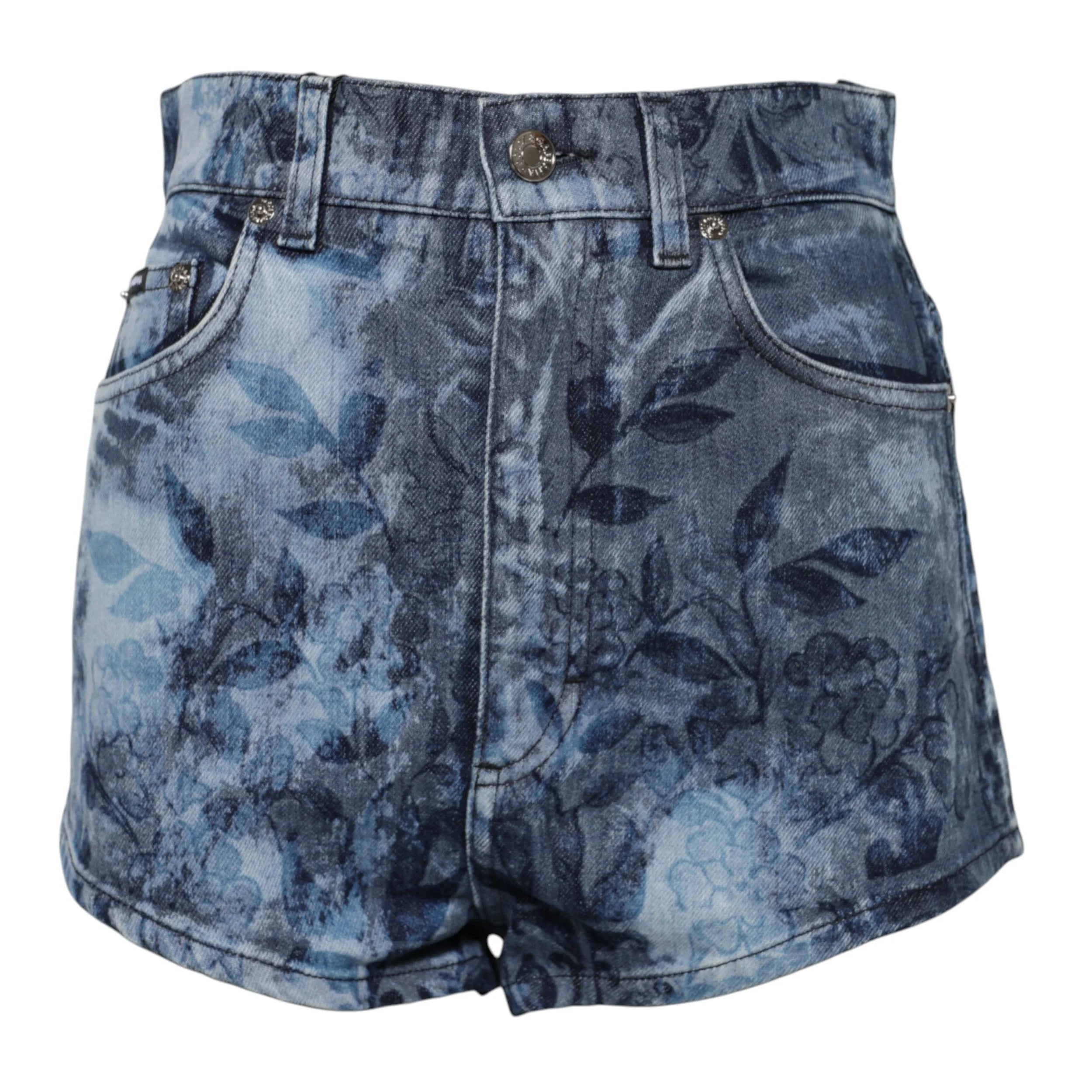 Dolce & Gabbana Blue Floral Print Denim Cotton Hot Pants Shorts - IT40|S - Short Trousers