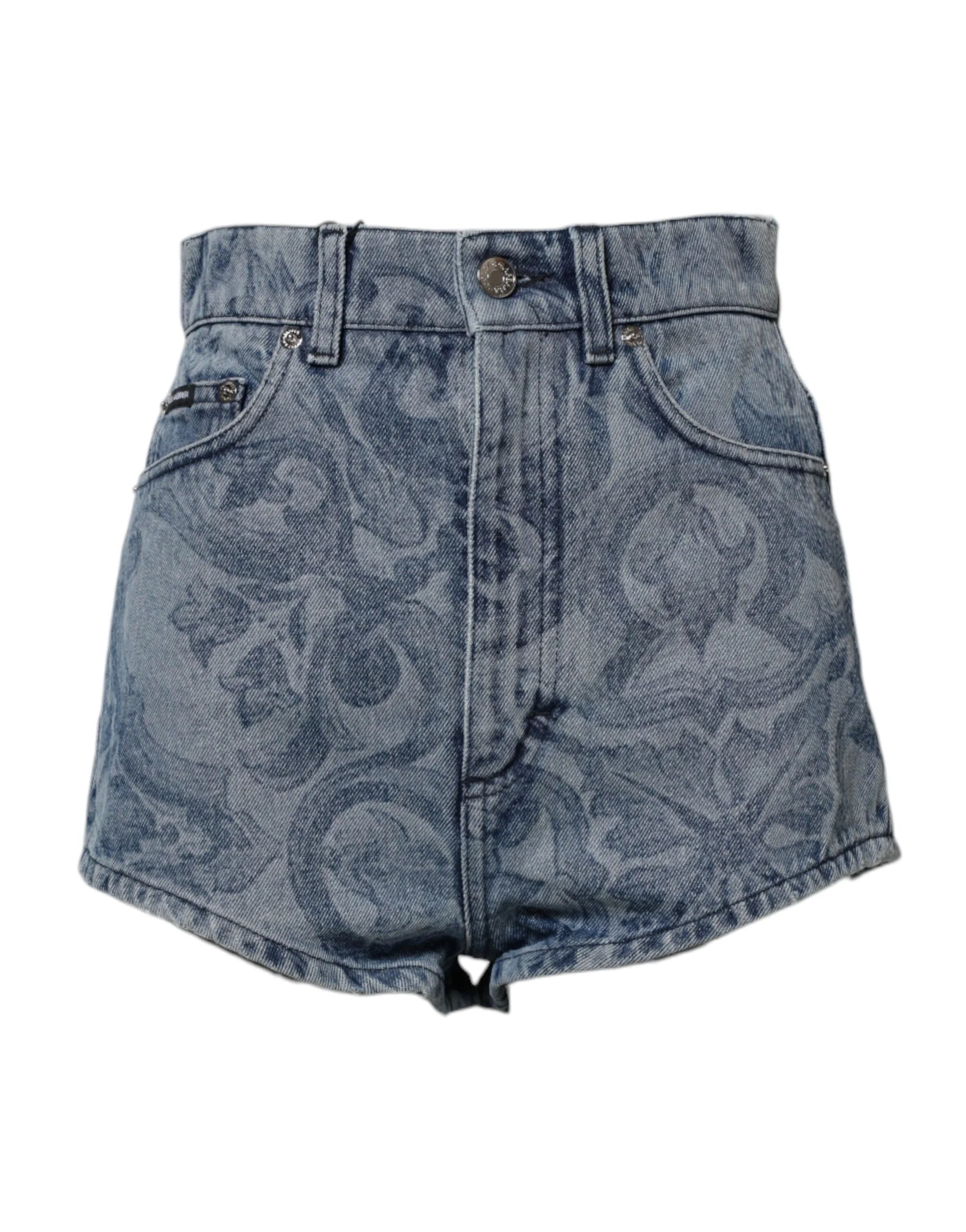 Dolce & Gabbana Blue Floral Print Denim Cotton Hot Pants Shorts - IT40|S