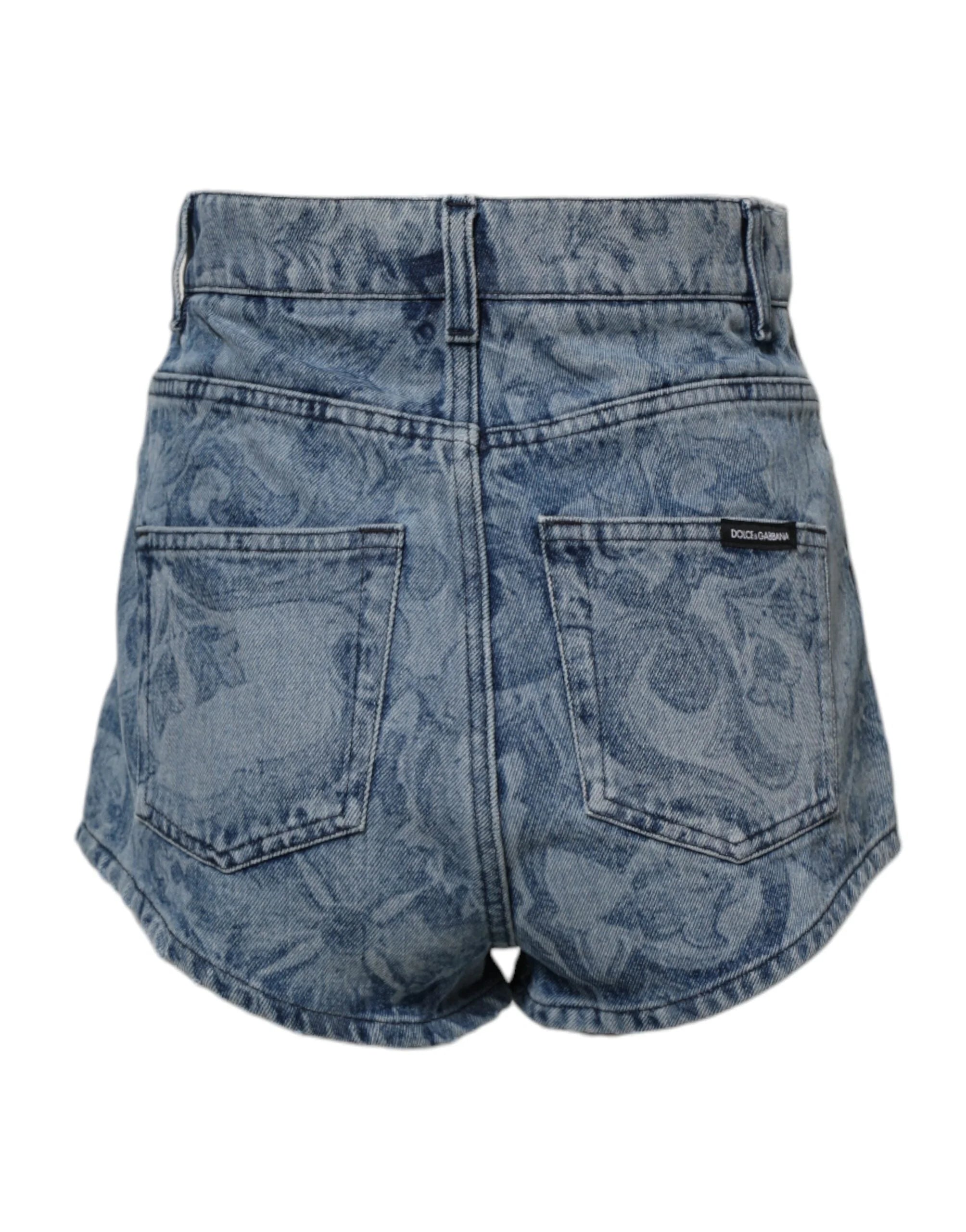 Dolce & Gabbana Blue Floral Print Denim Cotton Hot Pants Shorts - IT40|S