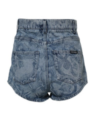 Dolce & Gabbana Blue Floral Print Denim Cotton Hot Pants Shorts - IT40|S