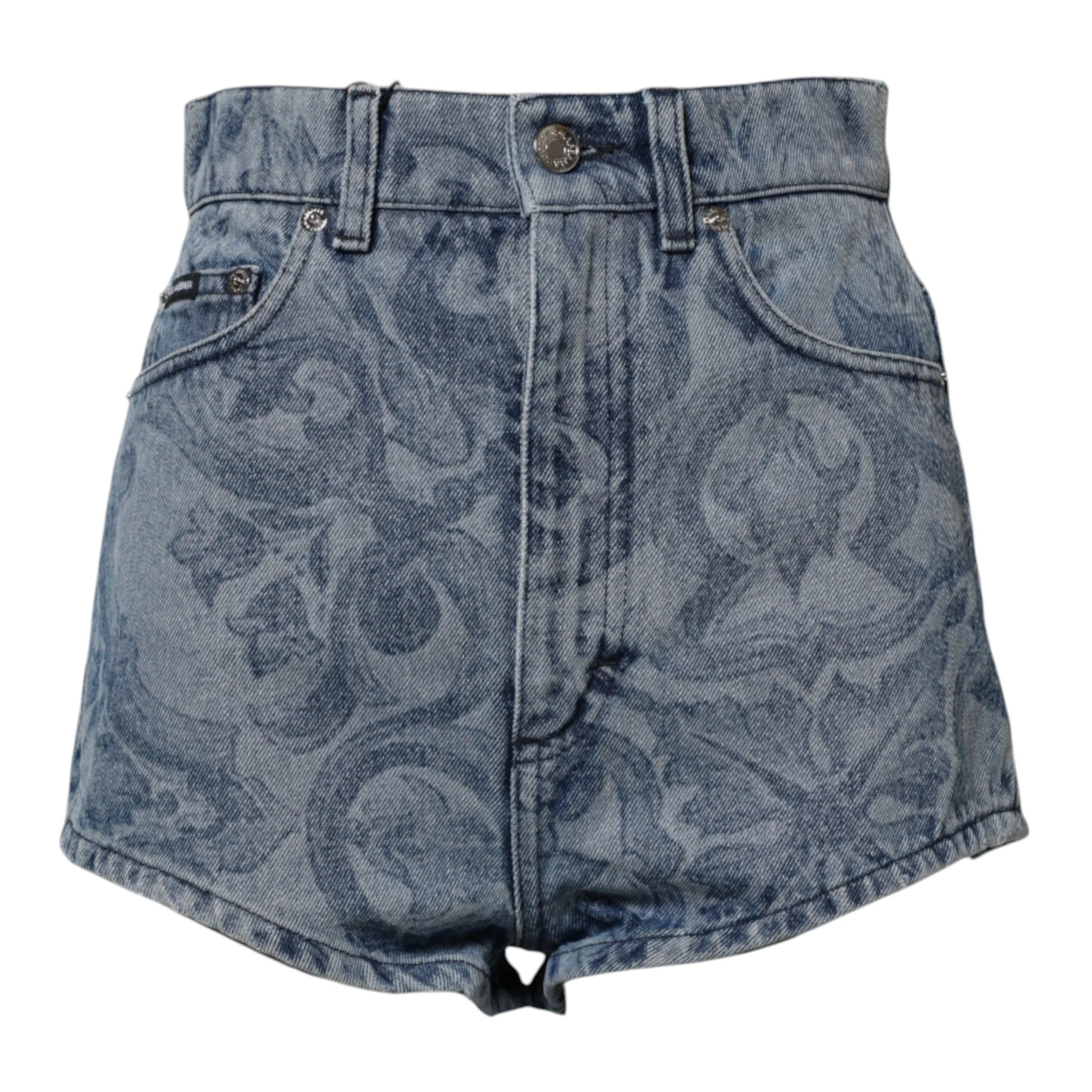 Dolce & Gabbana Blue Floral Print Denim Cotton Hot Pants Shorts - IT40|S