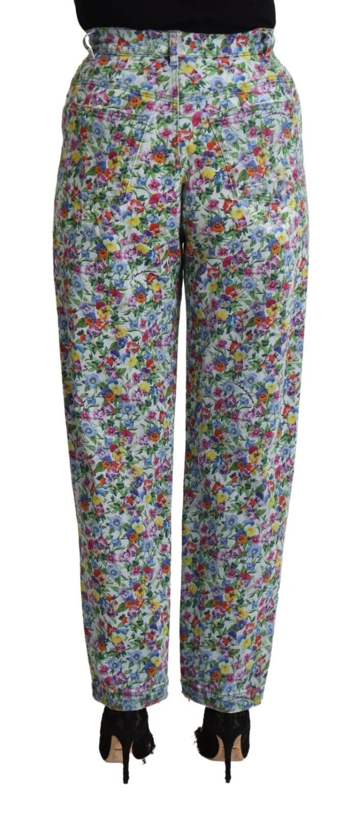 Dolce & Gabbana Blue Floral Print High Waist Denim Tapered Jeans - IT40|S - Jeans