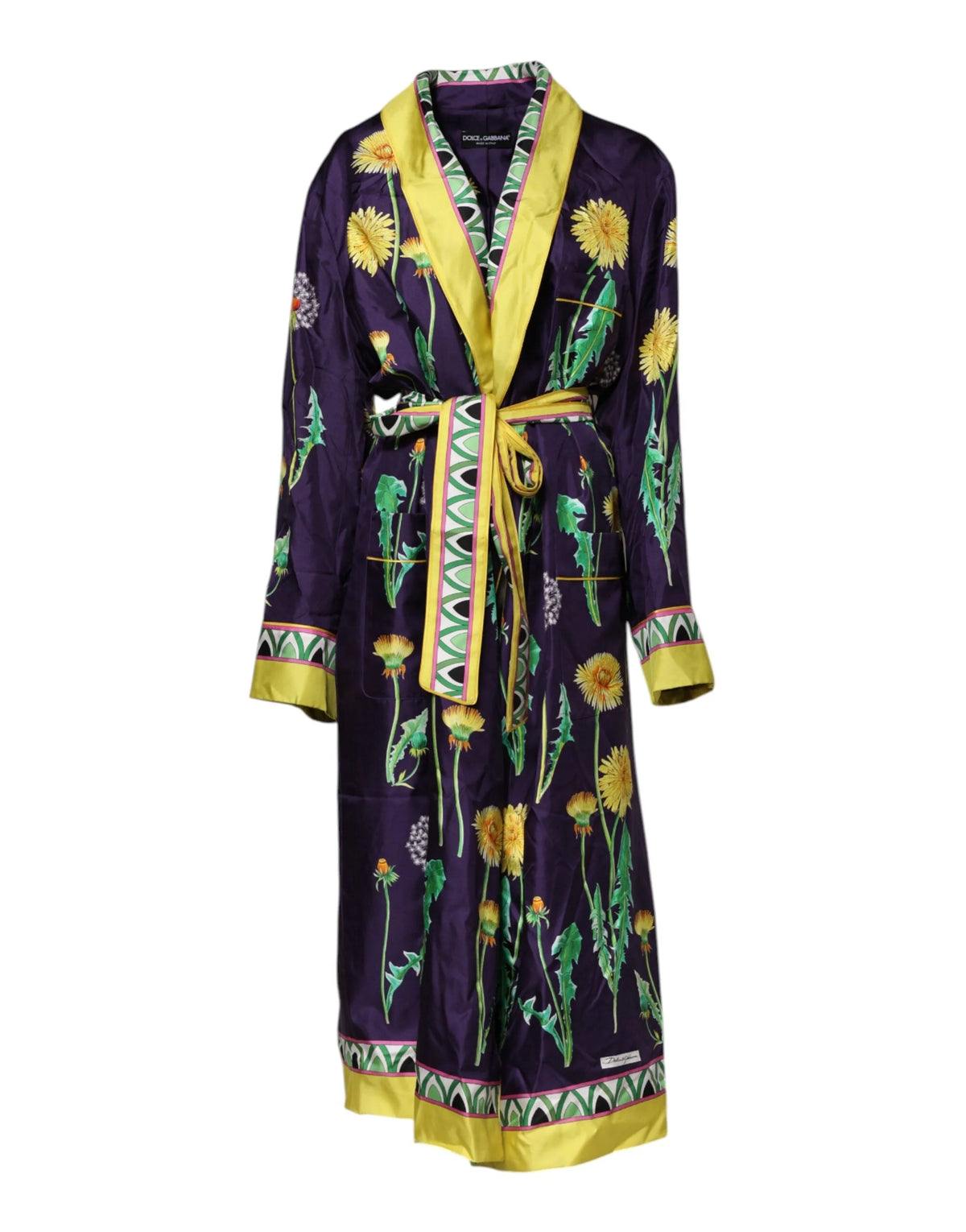 Dolce & Gabbana Blue Floral Print Silk Long Sleeves Wrap Robe - IT36|XXS - Robes