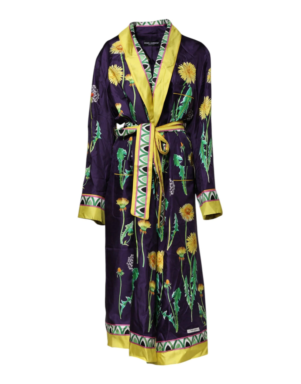 Dolce & Gabbana Blue Floral Print Silk Long Sleeves Wrap Robe - IT46|XL - Robes