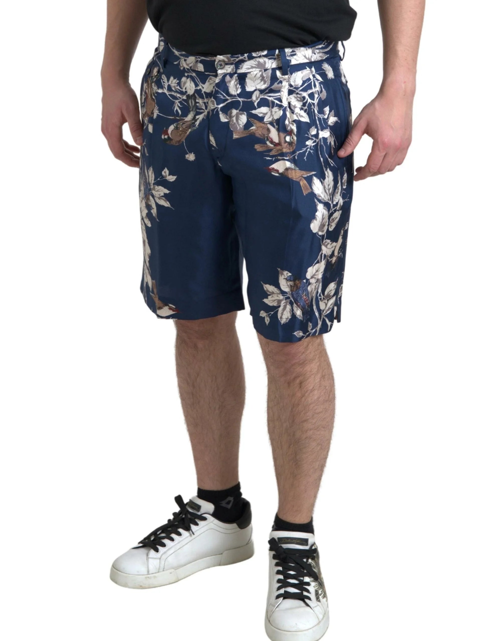 Dolce & Gabbana Blue Floral Print Silk Men Bermuda Shorts - Bermudas