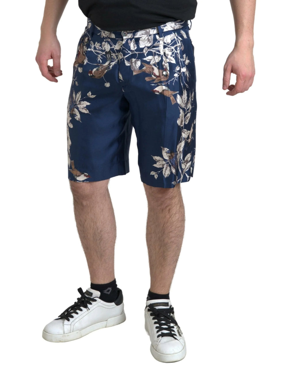 Dolce & Gabbana Blue Floral Print Silk Men Bermuda Shorts - Bermudas